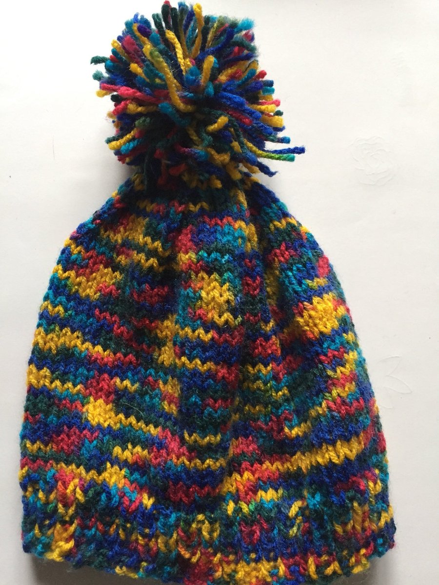 6-12 month's hand knitted beanie bobble hat