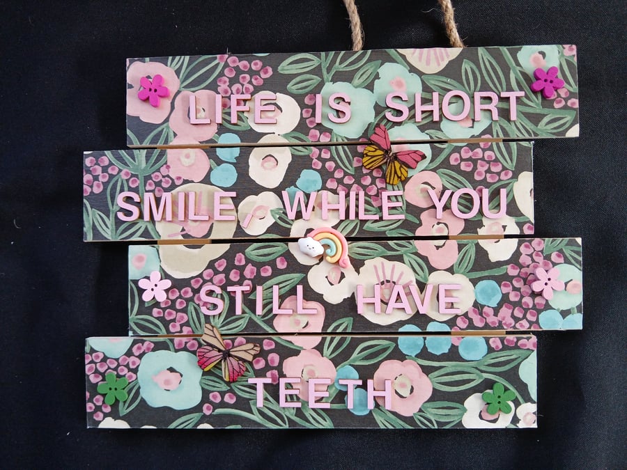 Hand decorated hanging wooden sign 