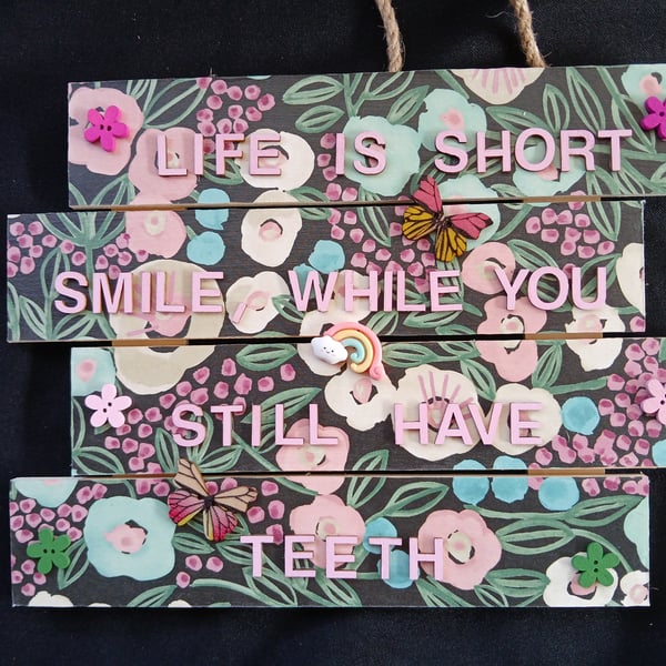 Hand decorated hanging wooden sign 