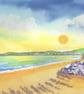 Yellow Sky, North Dock Beach, Llanelli. Original Watercolour in 14 x 11 '' Mount