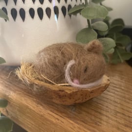 Needle felt sleeping mouse