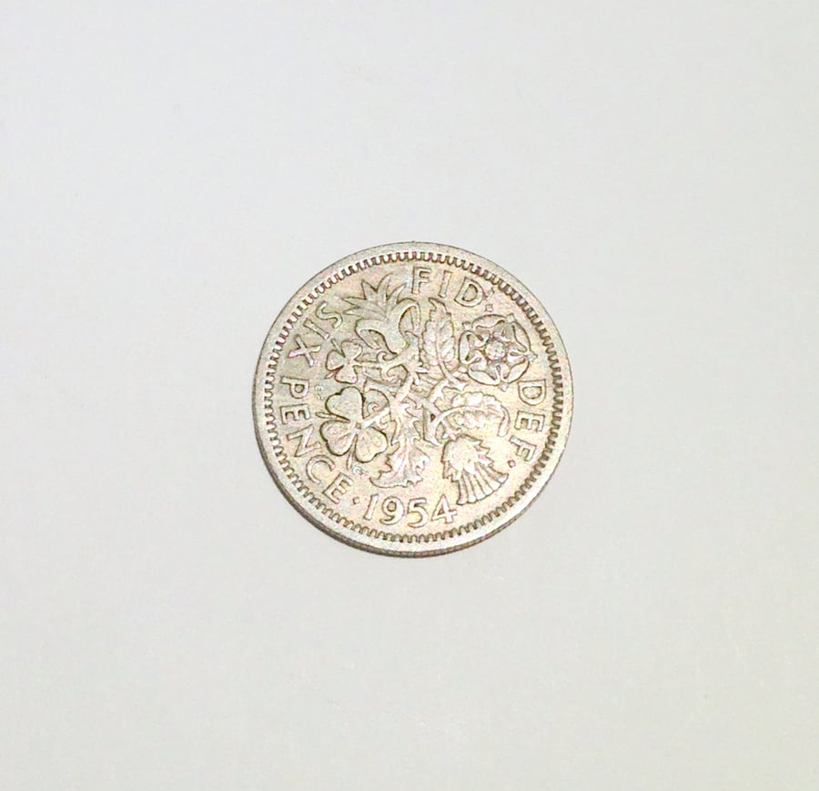 Lucky Sixpence Dated 1954 for Crafting