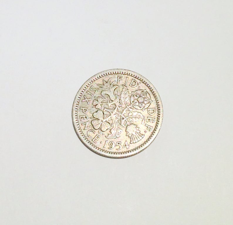 Lucky Sixpence Dated 1954 for Crafting