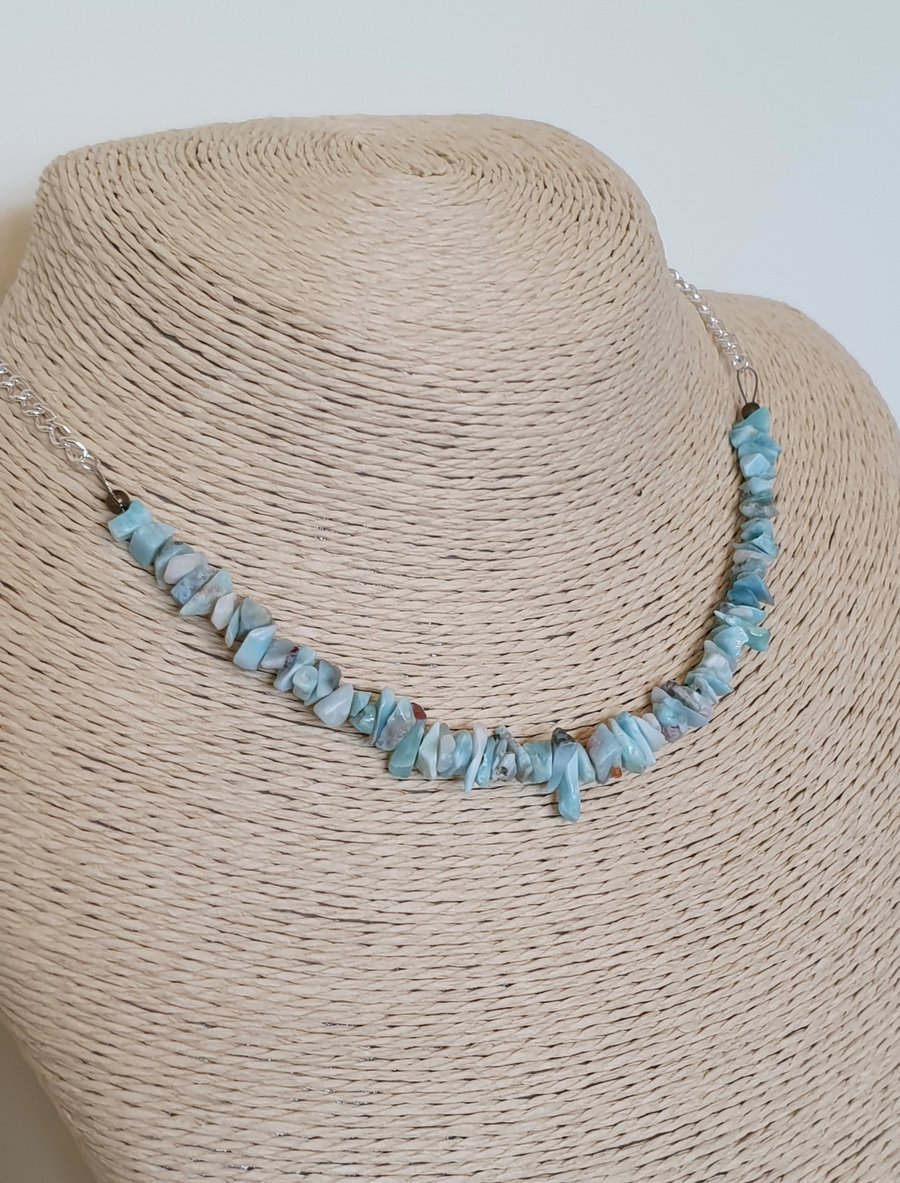 Larimar and silver plated chain adjustable necklace
