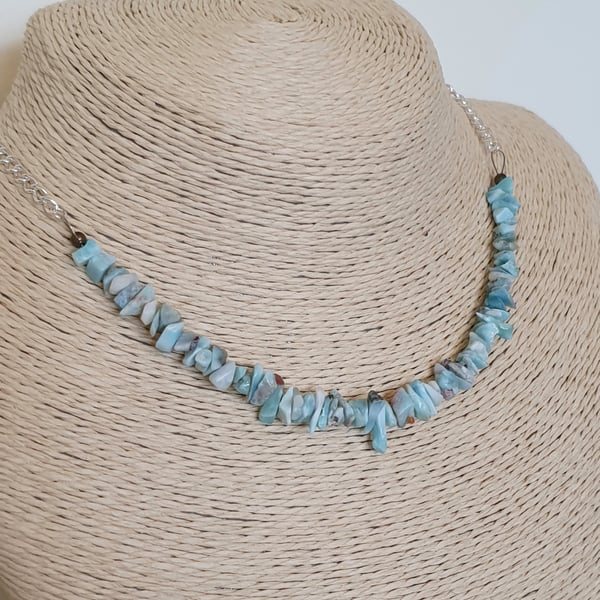 Larimar and silver plated chain adjustable necklace