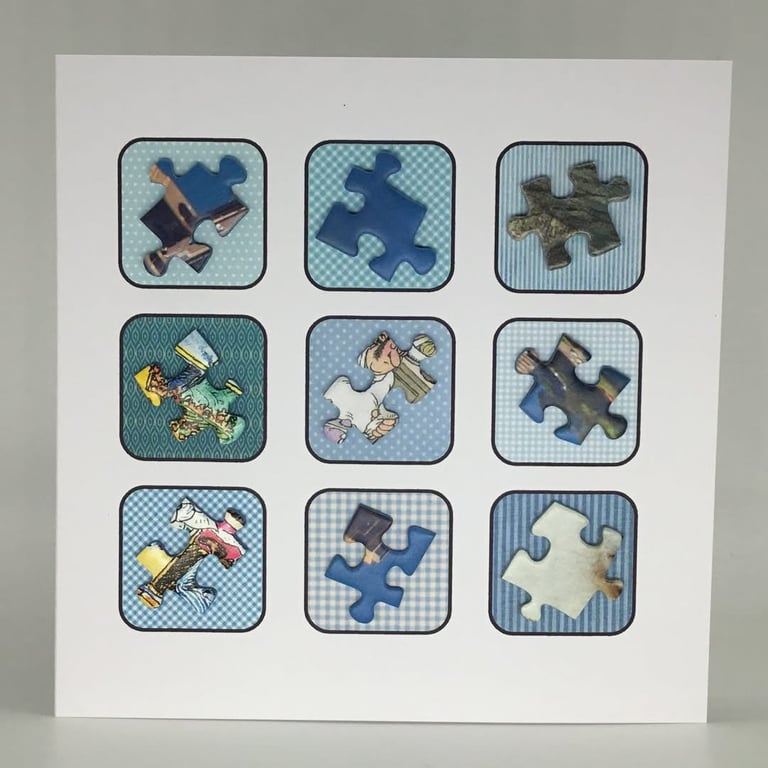 Jigsaw pieces blank card - blue