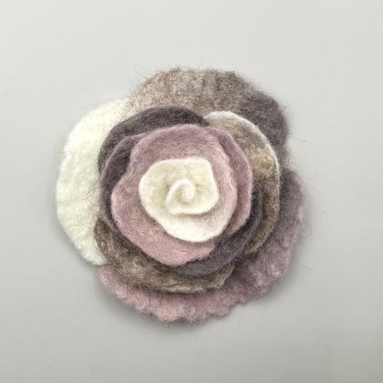 Felt Flower Brooch Handmade Item Merino Wool Felt Unusual Jewellery Pink Rose Fl