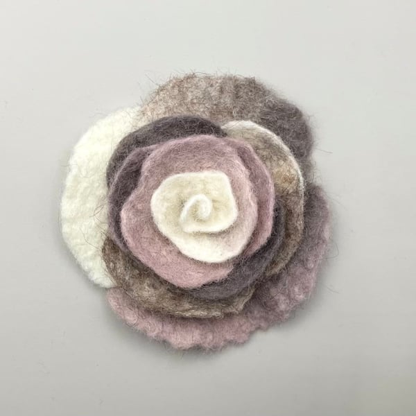 Felt Flower Brooch Handmade Item Merino Wool Felt Unusual Jewellery Pink Rose Fl