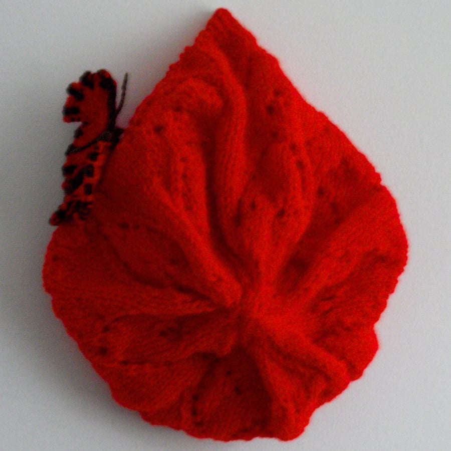 Red Beret with Butterfly Brooch - UK Free Post