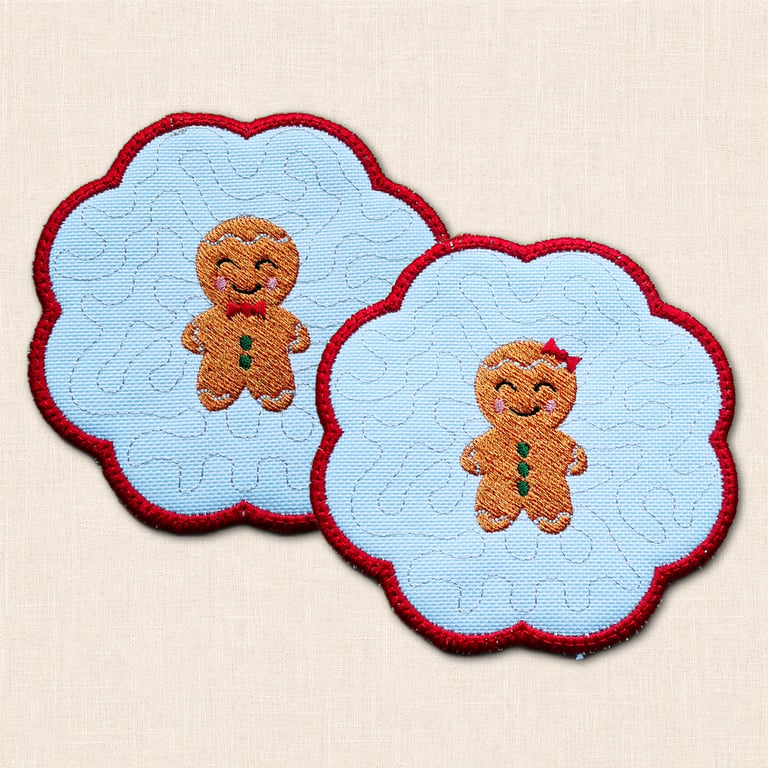 Gingerbread Friends Candle Coaster - Embroidered Christmas Decor