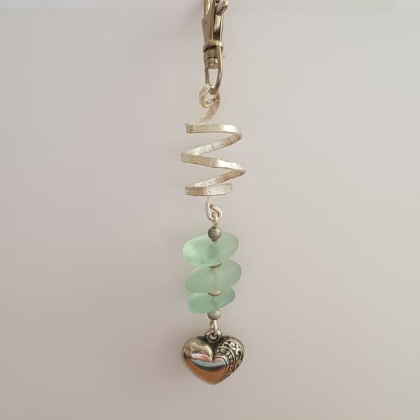 Sea Glass Heart Bag Charm - Mint Green Handbag Clip