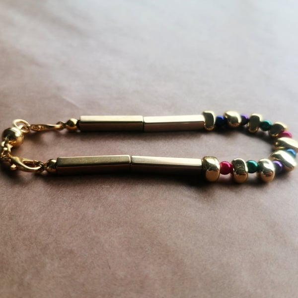 Vibrant and playful, sewing bead bracelet. 