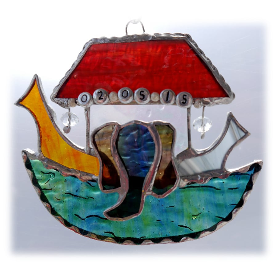 Noahs Ark Suncatcher Stained Glass Handmade animals boat flood Rain