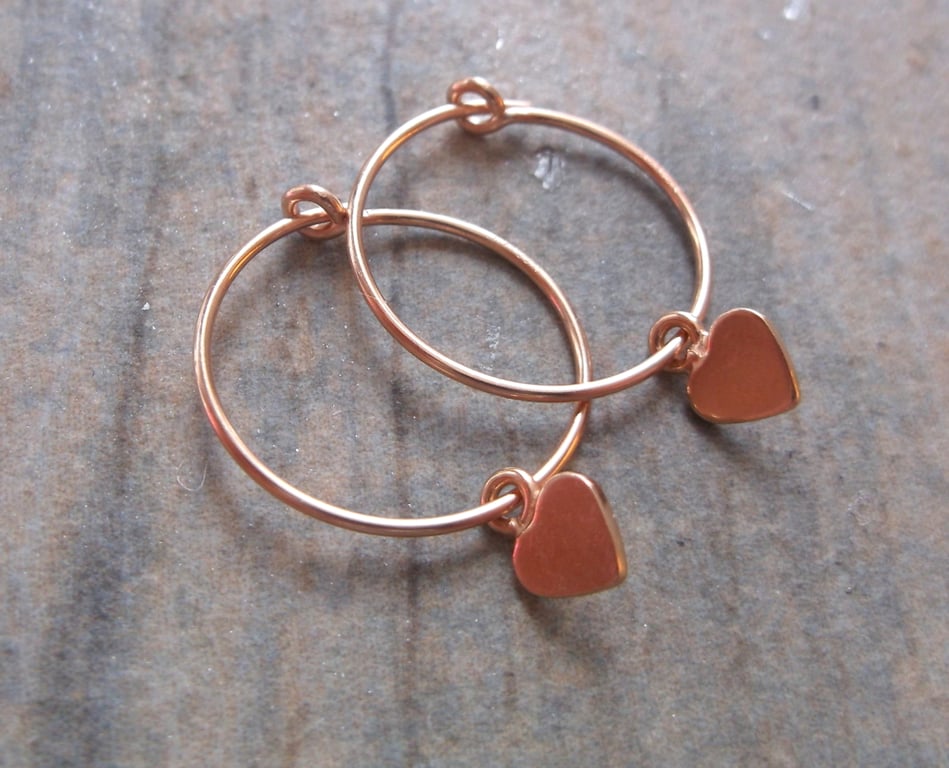 14k Rose Gold Filled Hoops with Rose Gold Heart Drops