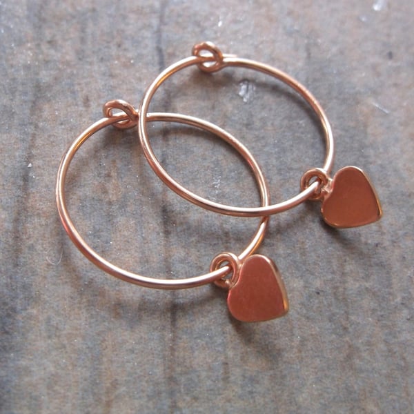 Rose Gold Filled Hoops with Rose Gold Heart Drops
