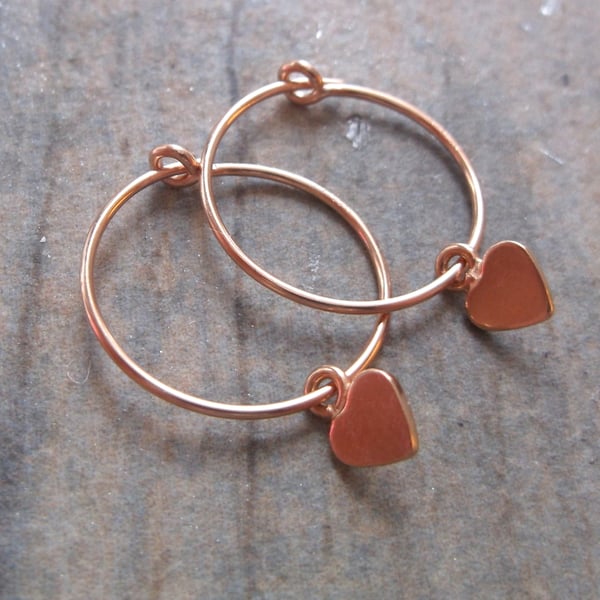 14k Rose Gold Filled Hoops with Rose Gold Heart Drops