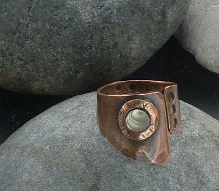 Unisex Copper Viking Thumb or Finger Ring with mother of pearl