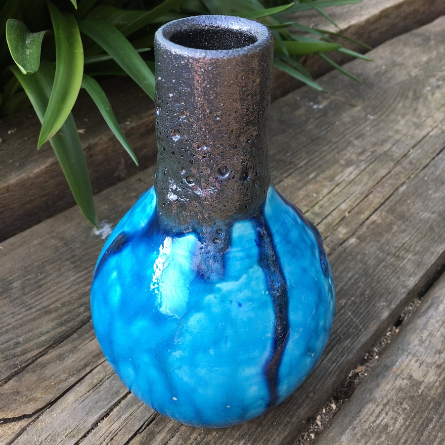 Turquoise blue small bud vase - Retro lava glaze