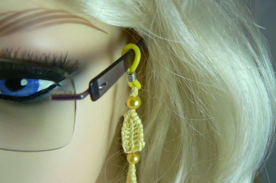 Glasses lanyard chain , crochet leaves with beads ( yellow)