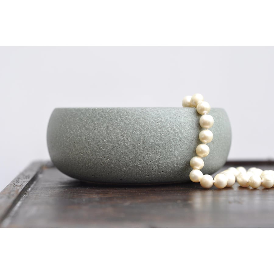 Handmade Concrete Trinket Dish: Little Ash Grey rustic Jewelry and Coin Bowl Tex