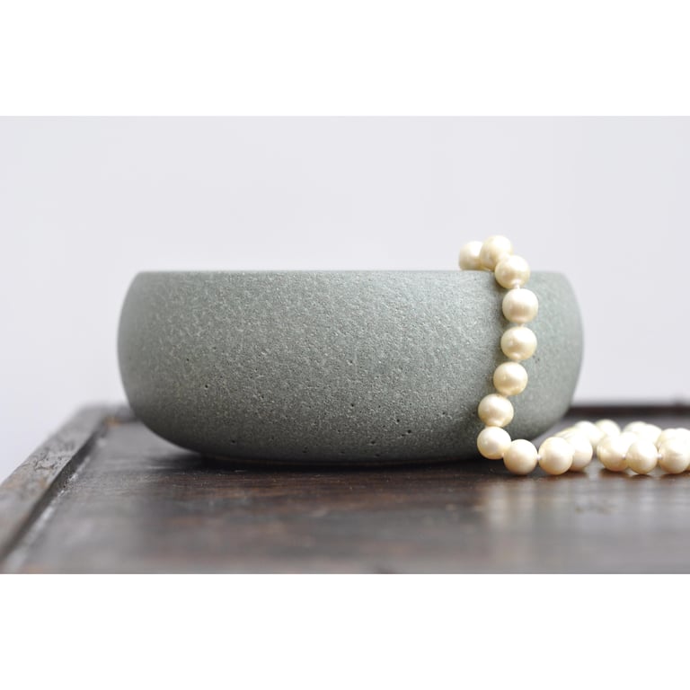 Handmade Concrete Trinket Dish: Little Ash Grey rustic Jewelry and Coin Bowl Tex