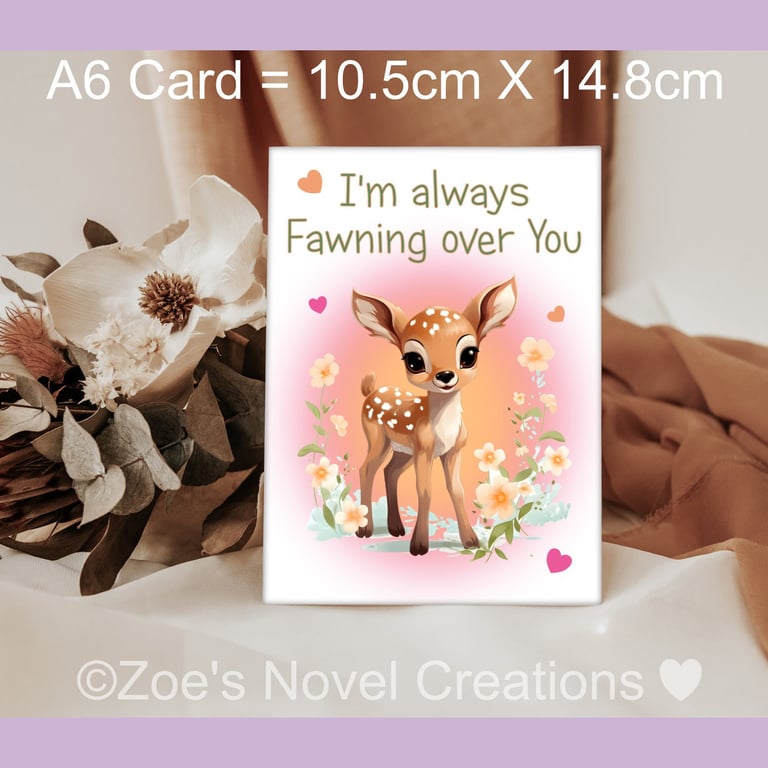 Fawn Valentine's Day Card A6 size 10.5cm X 14.8cm 
