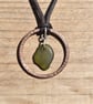Olive Green Sea Glass and Copper Adjustable Waxed Cotton Cord Necklace - Image 1