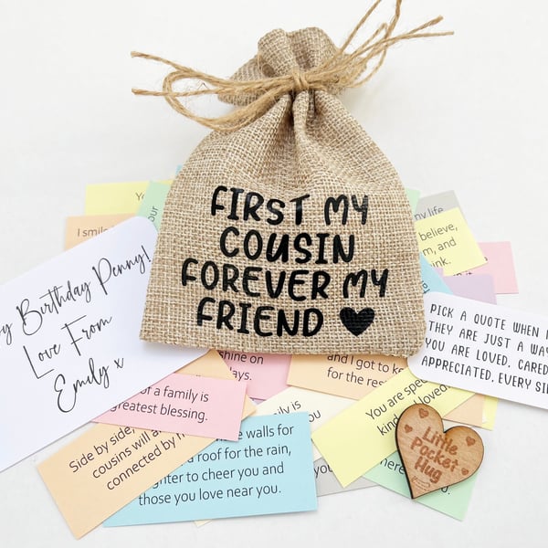 Cousin Quote Keepsake Bag. 31 Quotes, Sentimental Gift Present For Cousins
