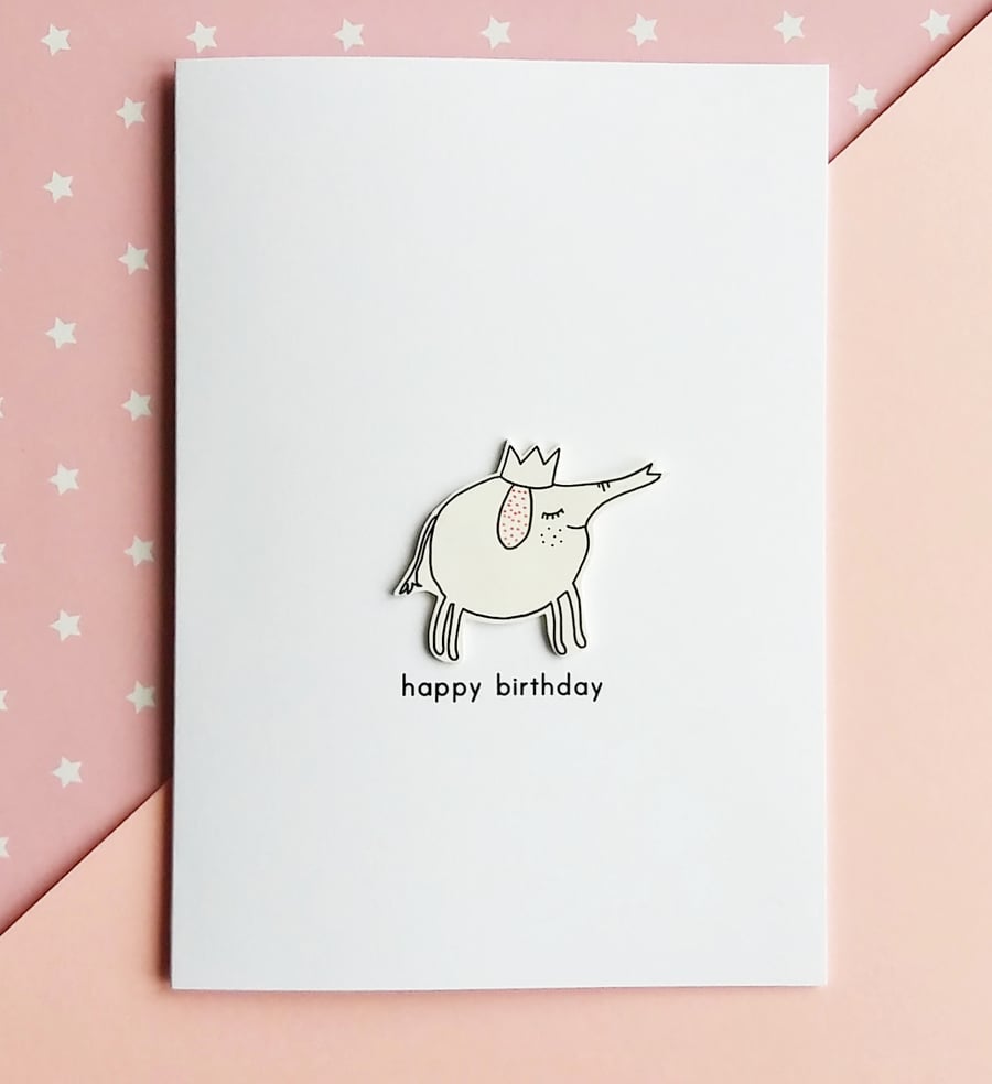 birthday card - party elephant - handmade card 