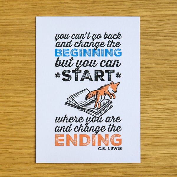 "Change The Ending" C.S. Lewis quotation postcard