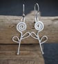 Silver Spiral Flower Dangle Earrings