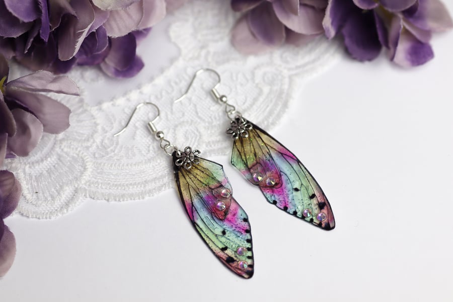 Fairy Wing Earrings - Butterfly Cicada - Peachy Holo - Fairycore - Gift - Boho