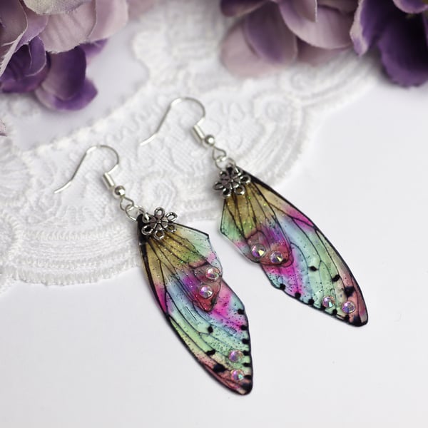 Fairy Wing Earrings - Butterfly Cicada - Peachy Holo - Fairycore - Gift - Boho