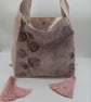 Mauve and pink botanical, shoulder handbag, Boho style, tassels.  - Image 9