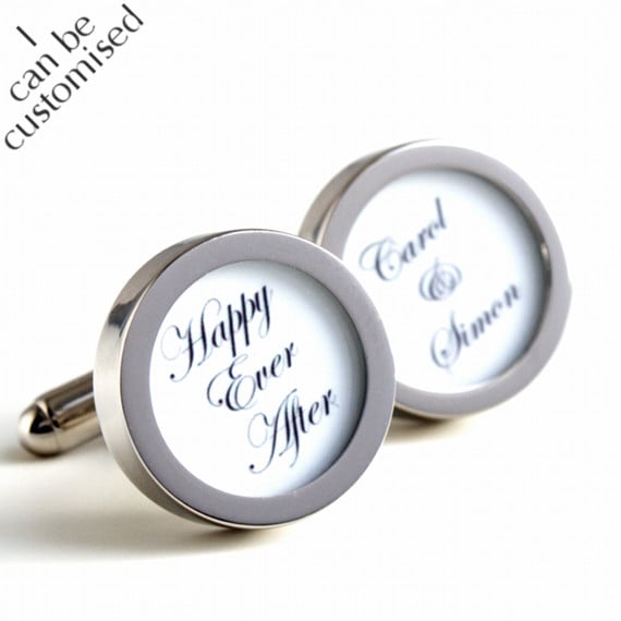 Happy Ever After Cufflinks for the Groom With Names of the Bride and Groom
