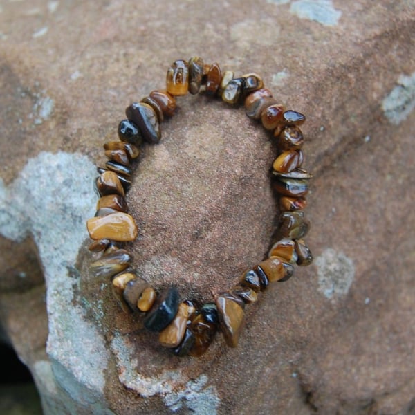 Tiger's Eye Gemstone Chip Bracelet - Handmade Natural Stone Bracelet