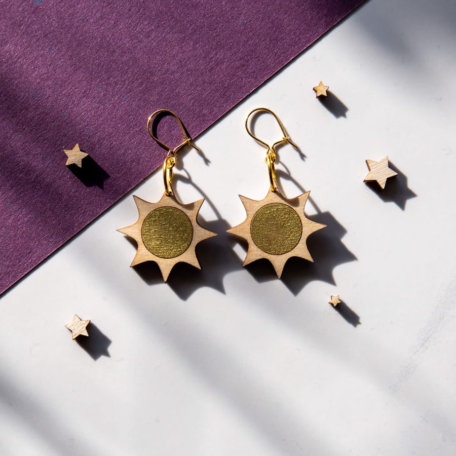 Laser Cut Celestial Sun Earrings