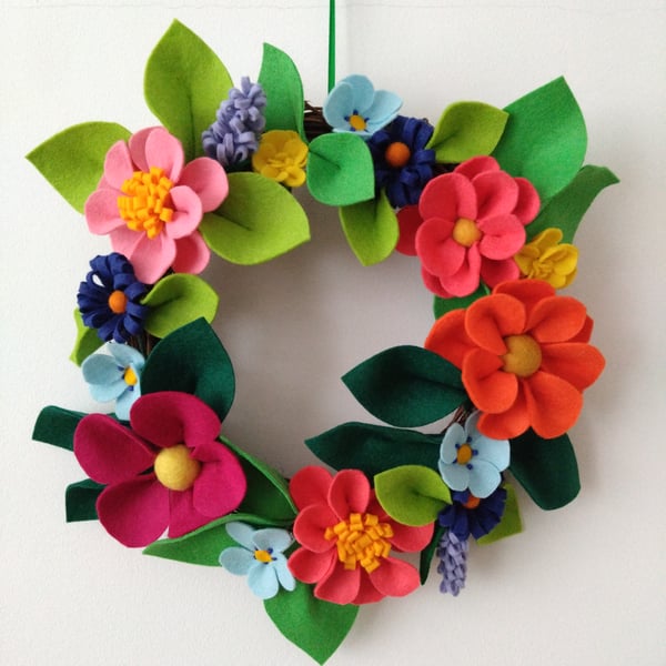 Handmade Felt Flowers Door Wreath 