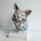 Feline. Ceramic cat sketch sculpture. 