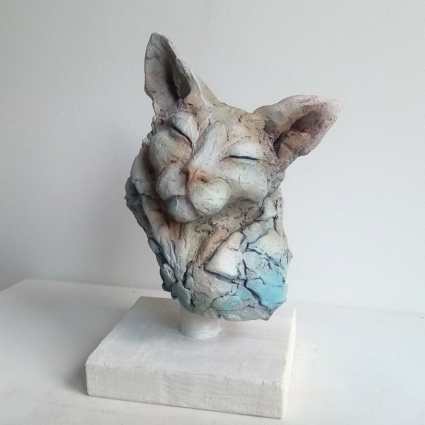 Feline. Ceramic cat sketch sculpture. 