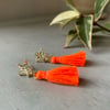 Orange & Gold Star Tassel Earrings