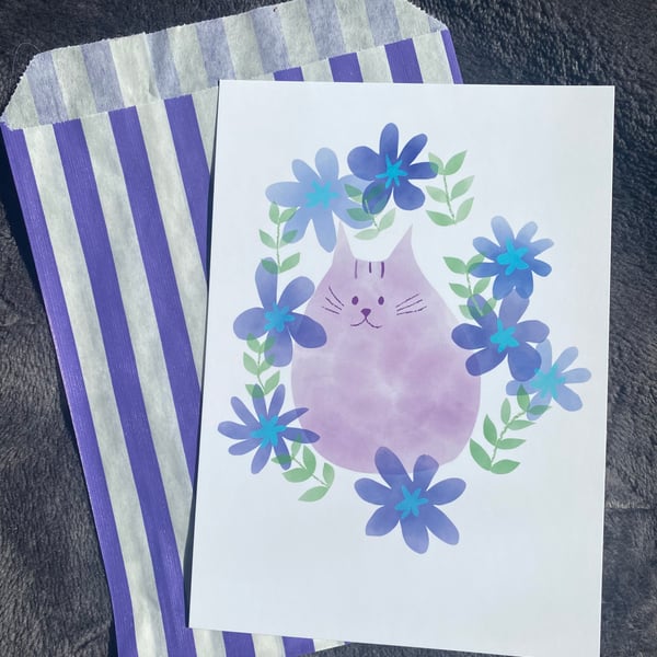 Purple Cat Postcard Print, A6