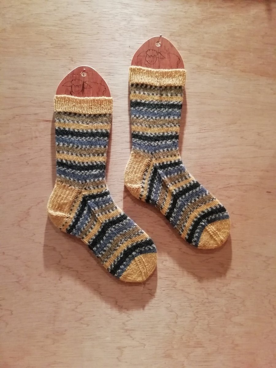 Hand knitted socks BLUE TIT, MEDIUM, size 5-7