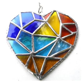  Geometric Patchwork Seaside Heart Suncatcher Stained Glass Handmade 001