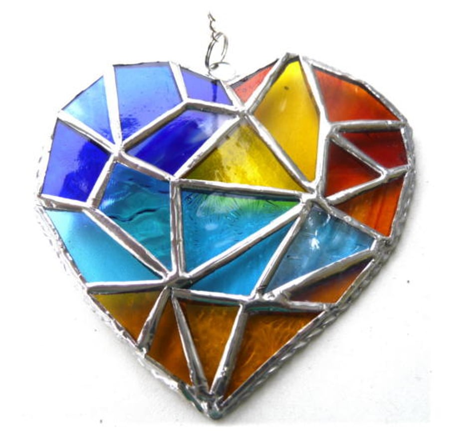  SOLD 250626 Geometric Patchwork Seaside Heart Suncatcher Stained Glass 001