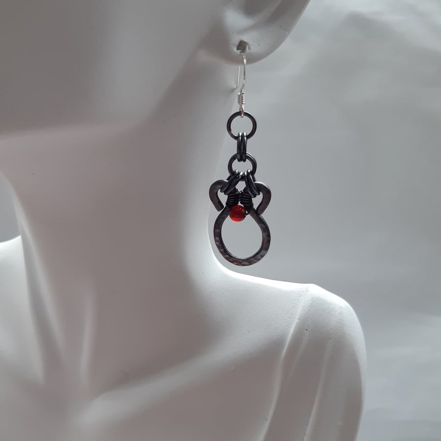 Copper Drop Earrings Vintage Style With Red Agate