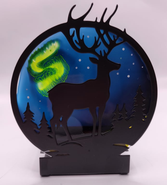 Candle holder, hand painted glass