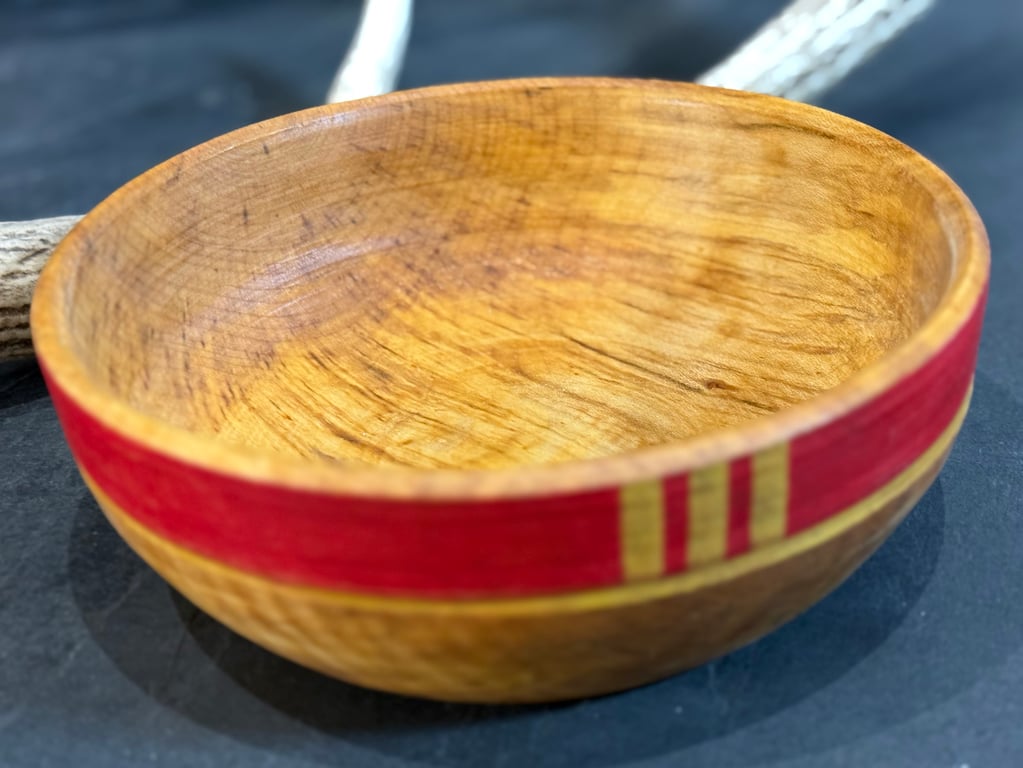 Large Sycamore Eating Bowl with Red and Yellow Milk Paint