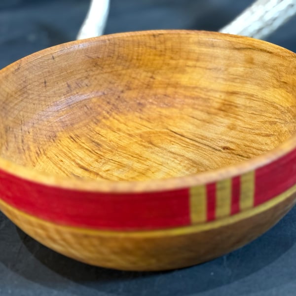 Large Sycamore Eating Bowl with Red and Yellow Milk Paint