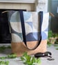 Oilcloth and Cork Fabric Large Shoulder Tote Bag Navy